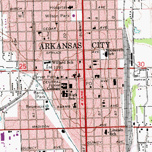 Topographic Map of Arkansas City Hall, KS