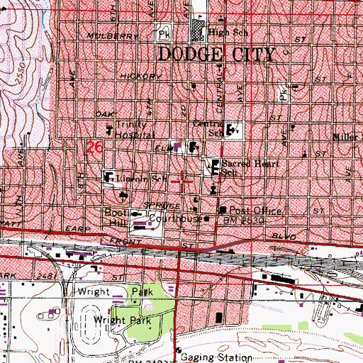 Topographic Map of Dodge City - City Hall, KS