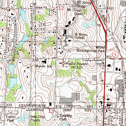 Topographic Map of KKLO - AM (Leavenworth), KS