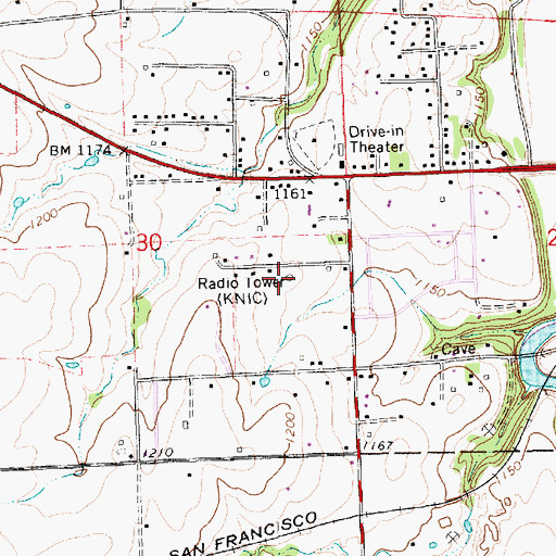Topographic Map of KKLE - AM (Winfield), KS