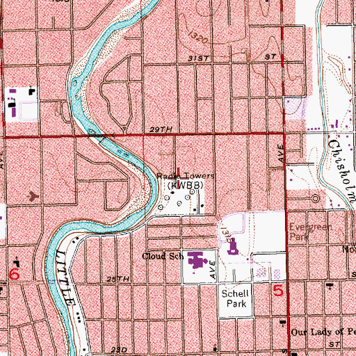 Topographic Map of KGSO - AM (Wichita), KS