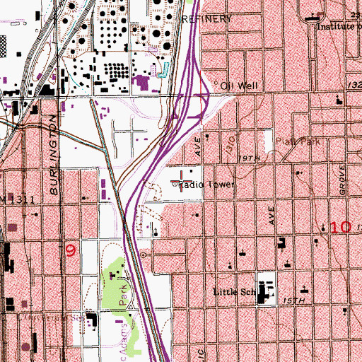 Topographic Map of KFH - AM (Wichita), KS