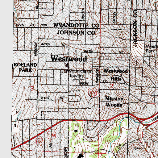 Topographic Map of KMBZ - AM (Mission), KS