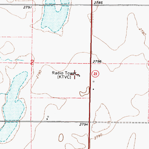 Topographic Map of KBSD - TV (Dodge City), KS