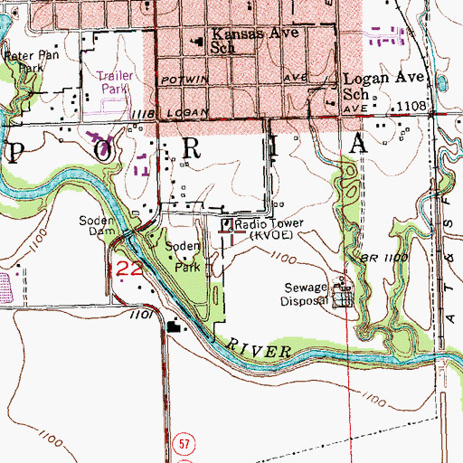 Topographic Map of KFFX - FM (Emporia), KS