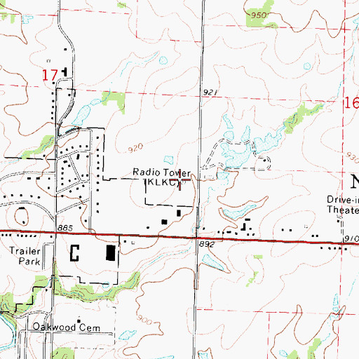 Topographic Map of KLKC - FM (Parsons), KS