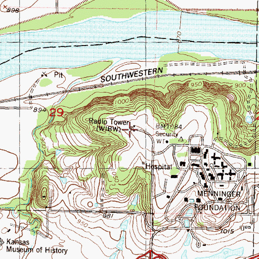 Topographic Map of KWIC - FM (Topeka), KS