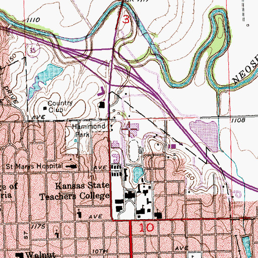 Topographic Map of Emporia State University Health Physical Education And Recreation Building, KS