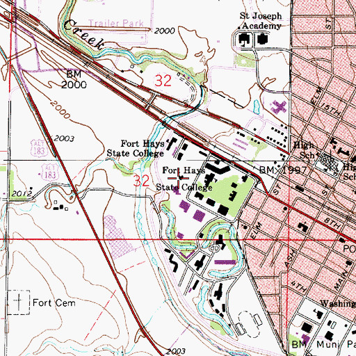 Topographic Map of Fort Hays State University President's Residence, KS