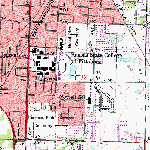 Topographic Map of Pittsburg State University President's Residence, KS