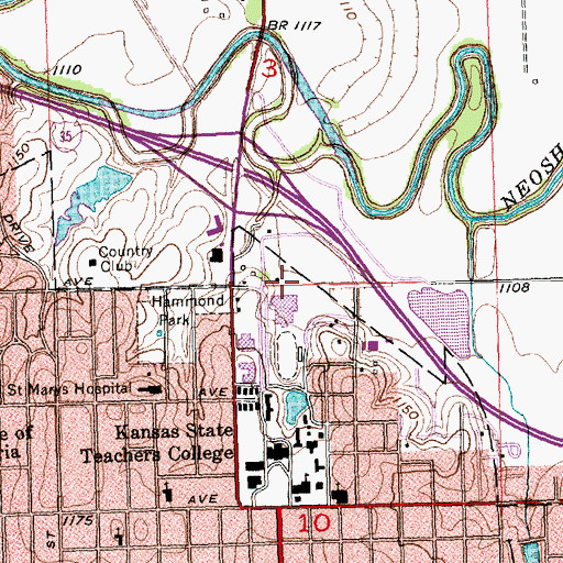 Topographic Map of Emporia State University Student Recreation Center, KS