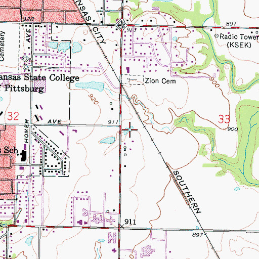 Topographic Map of Pittsburg State University Veteran's Memorial Amphitheater, KS