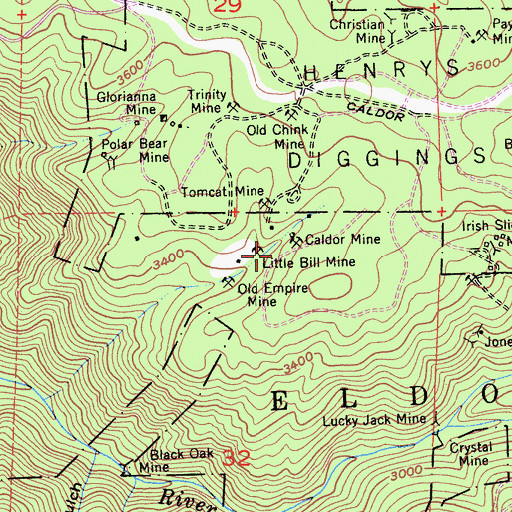 Topographic Map of Little Bill Mine, CA