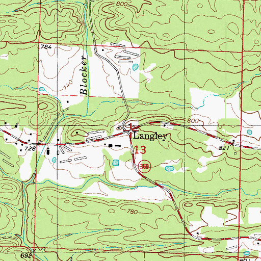 Topographic Map of Langley Volunteer Fire Department, AR