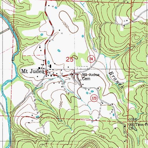 Topographic Map of Mount Judea Fire Department Station 1, AR