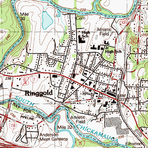 Topographic Map of Hutcheson Medical Center Emergency Medical Services Ringgold, GA