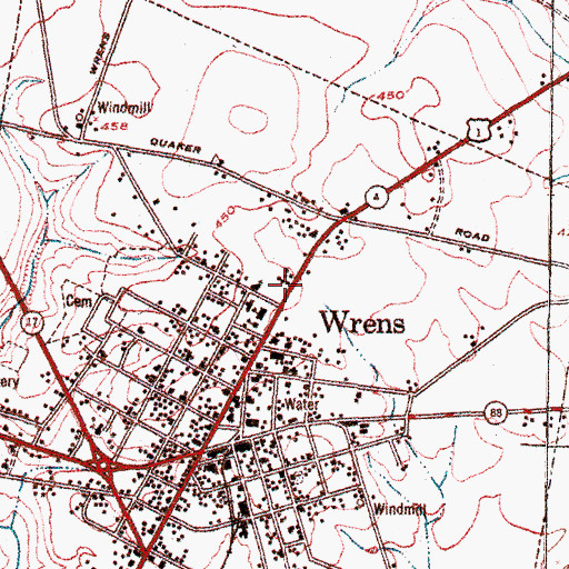 Topographic Map of Jefferson County Wrens Substation, GA