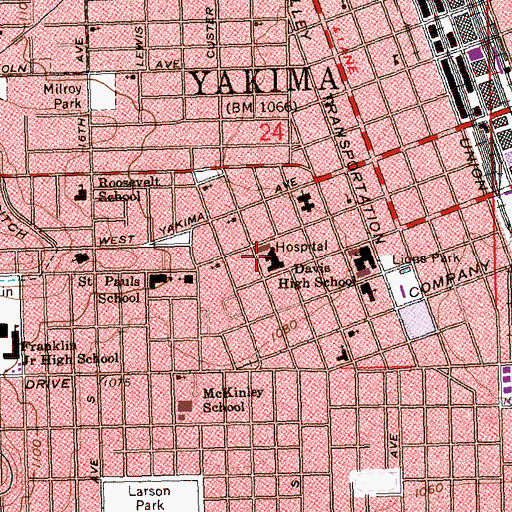 Topographic Map of Yakima Regional Medical and Cardiac Center, WA
