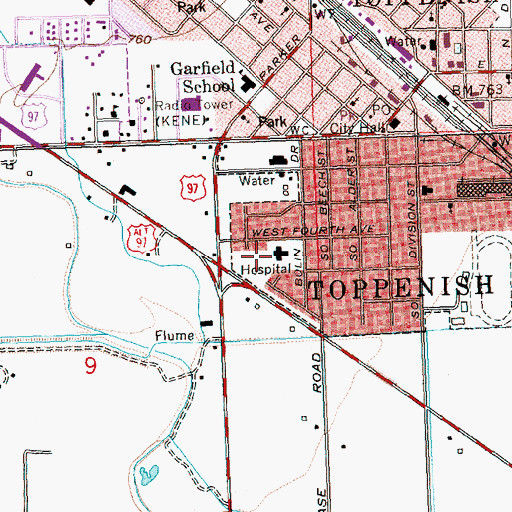 Topographic Map of Toppenish Community Hospital, WA