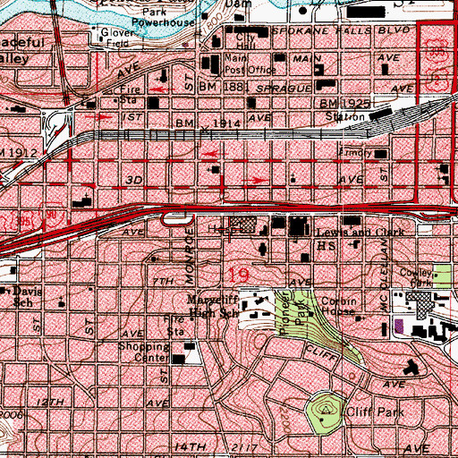 Topographic Map of Deaconess Medical Center, WA
