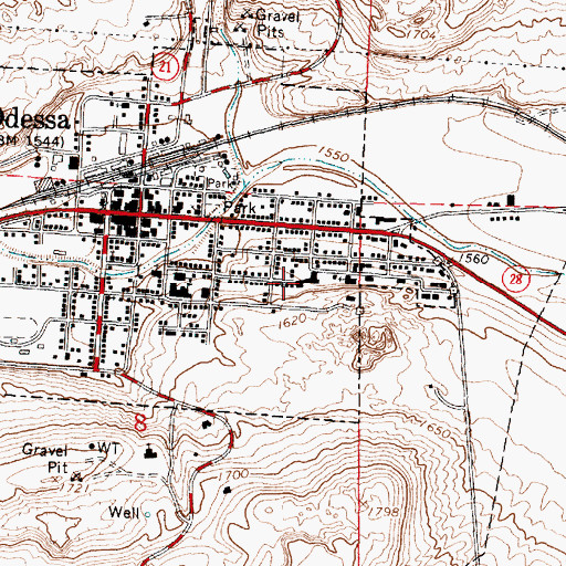 Topographic Map of Odessa Memorial Hospital, WA