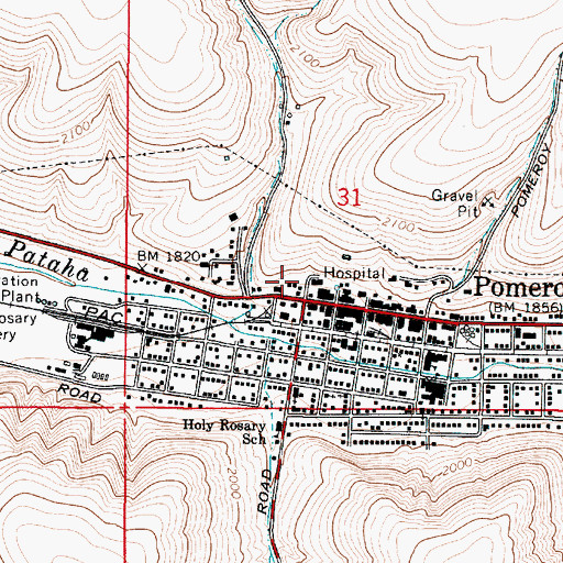 Topographic Map of Garfield County Memorial Hospital, WA