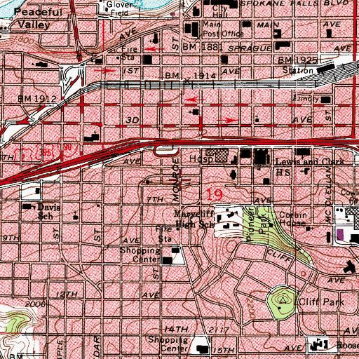 Topographic Map of Shriners Hospital for Children Spokane Unit, WA