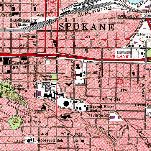 Topographic Map of Saint Luke's Rehabilitation Institute, WA