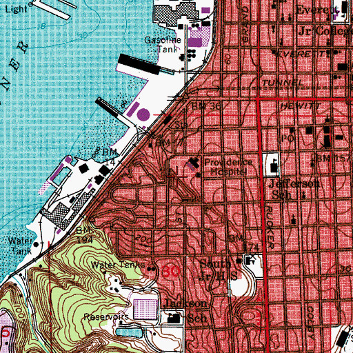Topographic Map of Providence Regional Medical Center Everett - Pacific Campus, WA