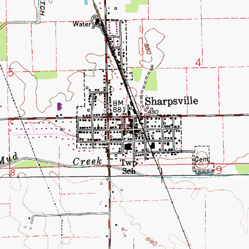Topographic Map of Sharpsville Volunteer Fire Department, IN