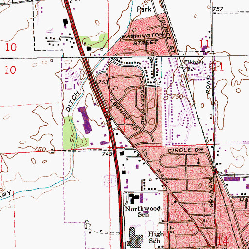 Topographic Map of Franklin Fire Department Station 1, IN