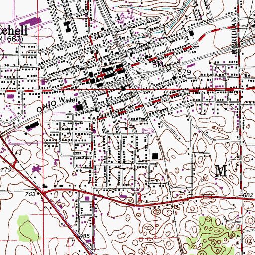 Topographic Map of Mitchell Fire Department Station 1, IN