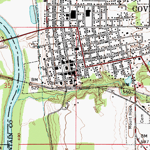 Topographic Map of Covington - Troy Mound Volunteer Fire Department, IN