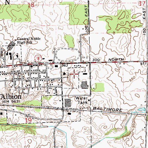 Topographic Map of Albion Fire Department, IN