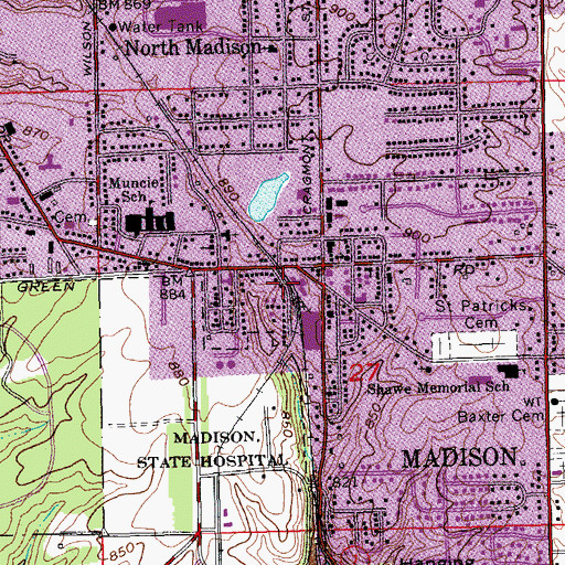 Topographic Map of Madison Volunteer Fire Department - North Madison Fire Company 5, IN