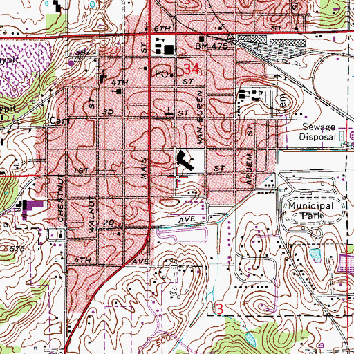 Topographic Map of Huntingburg Fire Department, IN