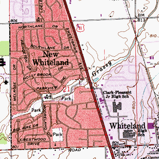 Topographic Map of New Whiteland Volunteer Fire Department, IN