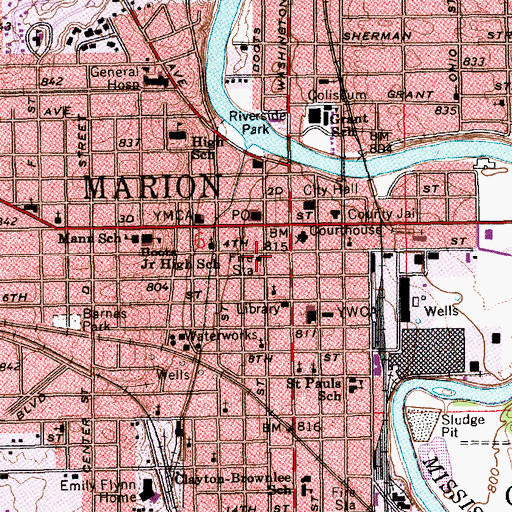 Topographic Map of Marion Fire Department Station 1, IN