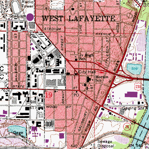 Topographic Map of West Lafayette Fire Department Station 1, IN