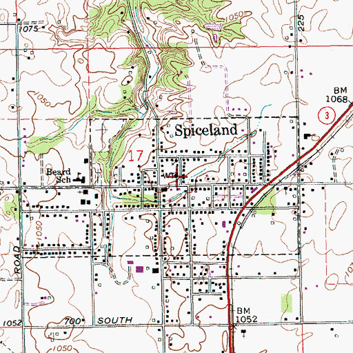 Topographic Map of Spiceland Volunteer Fire Department, IN