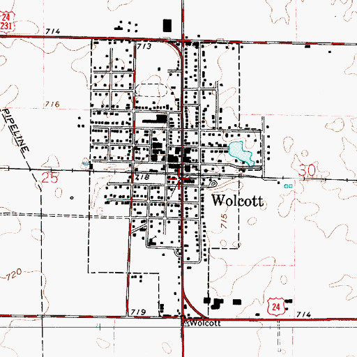 Topographic Map of Wolcott Volunteer Fire Department, IN