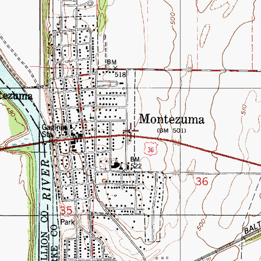 Topographic Map of Montezuma Reserve Township Volunteer Fire Department, IN