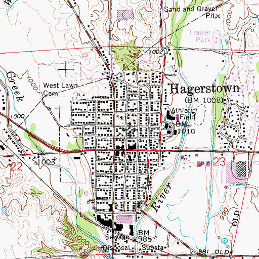 Topographic Map of Hagerstown Indiana Fire Department, IN