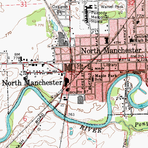 Topographic Map of North Manchester Fire Department, IN
