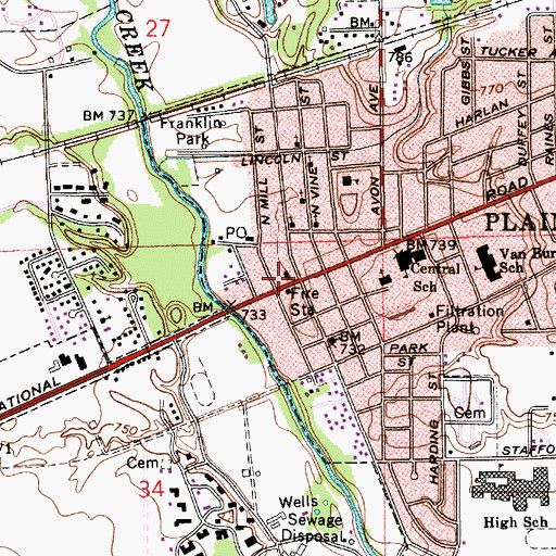 Topographic Map of Plainfield Fire Department Station 122, IN