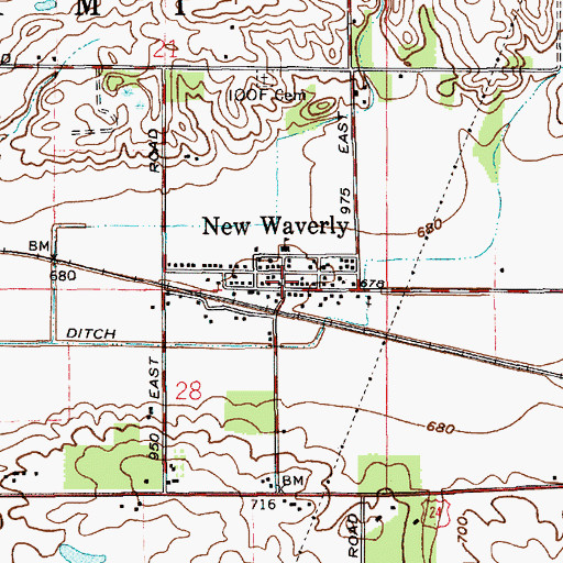 Topographic Map of New Waverly Fire Department Station 2, IN