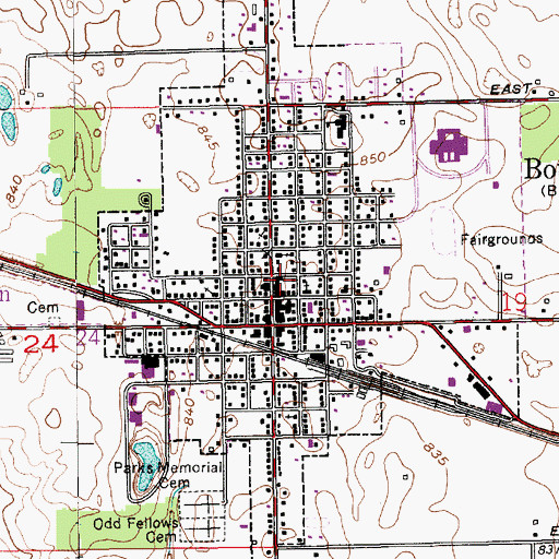 Topographic Map of Bourbon Town Volunteer Fire Department, IN