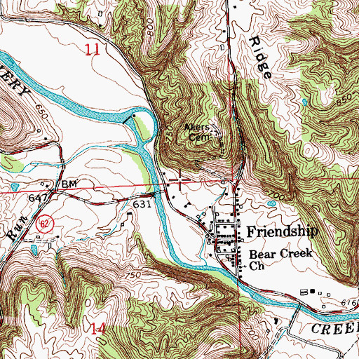 Topographic Map of Friendship Volunteer Fire Department, IN