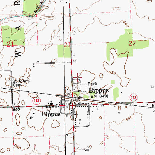 Topographic Map of Bippus West Fire Department, IN