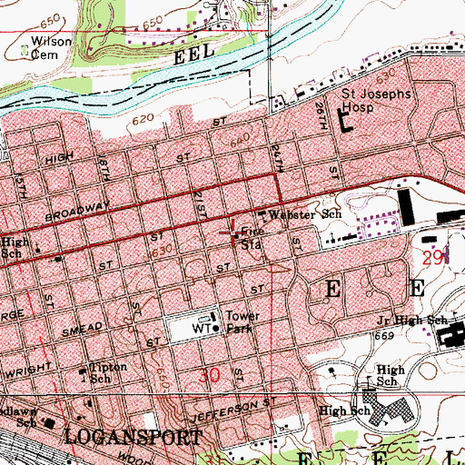 Topographic Map of Logansport City Fire Department Station 3, IN